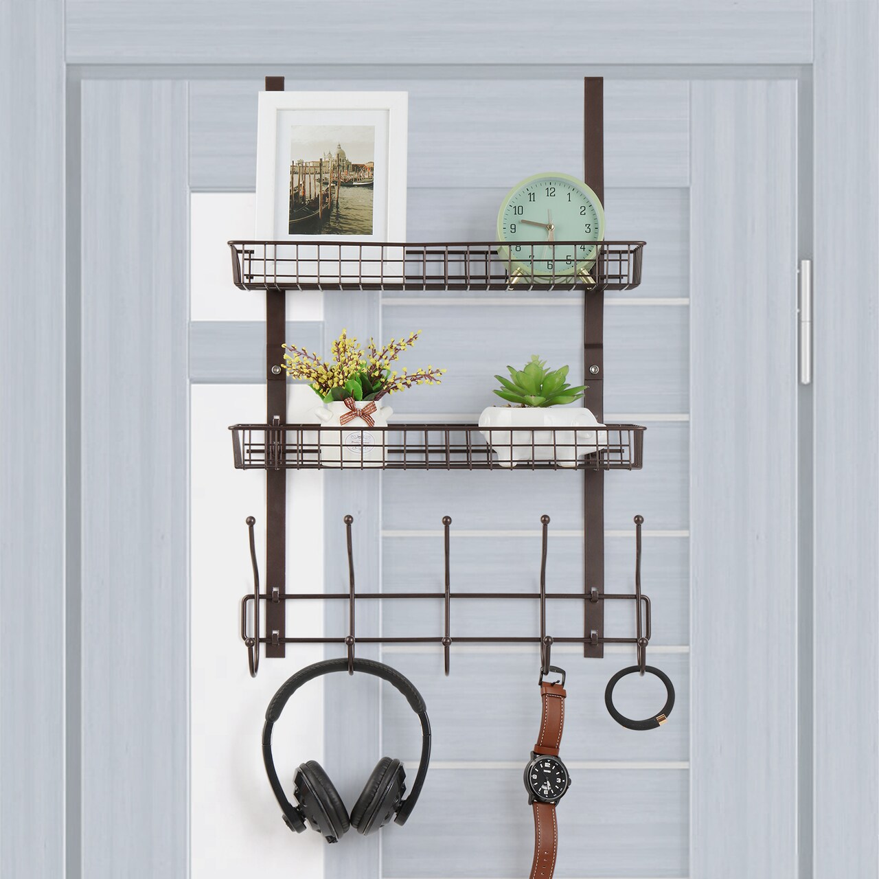 Over The Door metal Storage Rack Coat Hook Shelf Bathroom Office